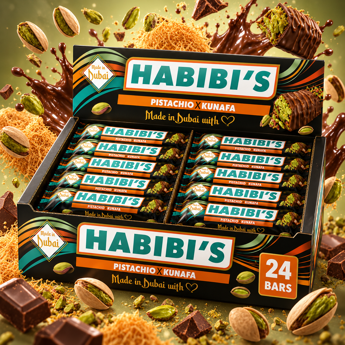 24x Habibi’s Dubai Bar Milchschokolade 40g (Display)