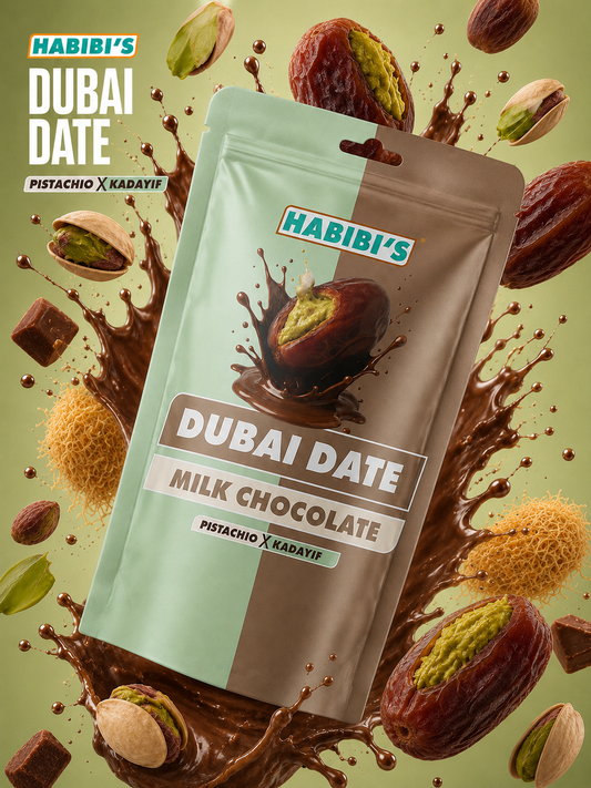 Habibi’s Dubai Date Milk Chocolate Pistachio & Kadayif 100g