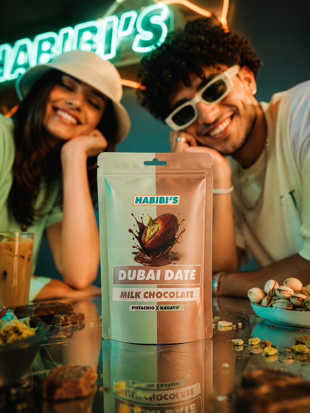 Habibi’s Dubai Date Milk Chocolate Pistachio & Kadayif 100g